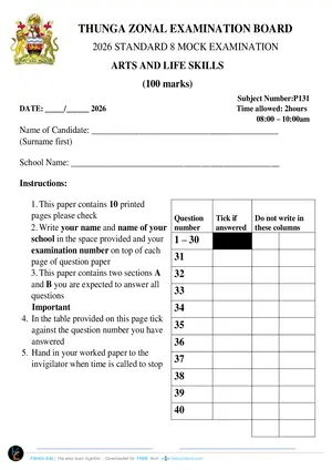2026 Thunga Zone PSLCE Arts and Life Skills Std 8 - Preview