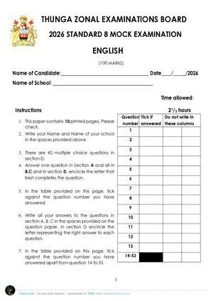 2026 Thunga Zone PSLCE English 8 Mock - Preview