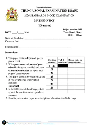 2026 Thunga Zone PSLCE Mathematics 8 Mock - Preview