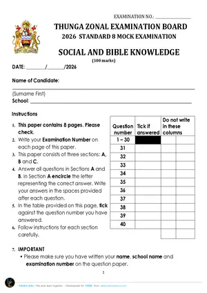 2026 Thunga Zone PSLCE Social and Religious Studies 8 - Preview