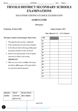 2026 Thyolo Cluster JCE Agriculture Mock with Answers - Preview