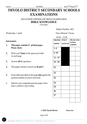 2026 Thyolo Cluster JCE Bible Knowledge Mock with Answers - Preview