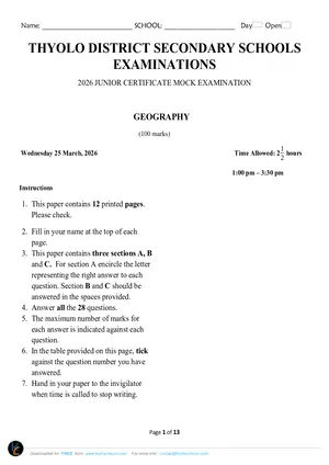 2026 Thyolo Cluster JCE Geography Mock with Answers - Preview