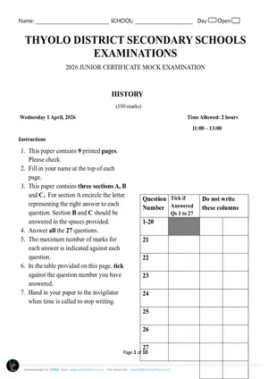 2026 Thyolo Cluster JCE History Mock with Answers - Preview