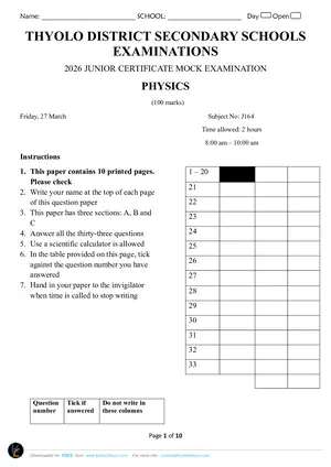 2026 Thyolo Cluster JCE Physics Mock with Answers - Preview