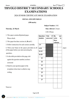 2026 Thyolo Cluster JCE Social and Life Skills Mock with Answers - Preview