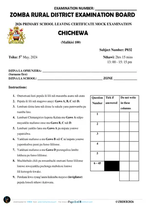 2026 Zomba Rural PSLCE Malawi Chichewa Mock - Preview