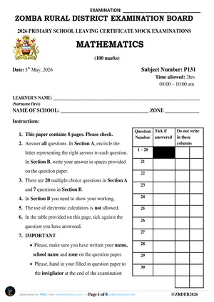 2026 Zomba Rural PSLCE Malawi Mathematics Mock - Preview