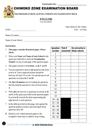 2026 Chiwoko zonal mock English - Preview