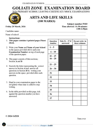 2026 GOLIATI ZONE Arts and Life Skills Mock - Preview