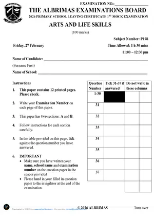 2026 ALBRIMAS Art and Life Skills Mock - Preview