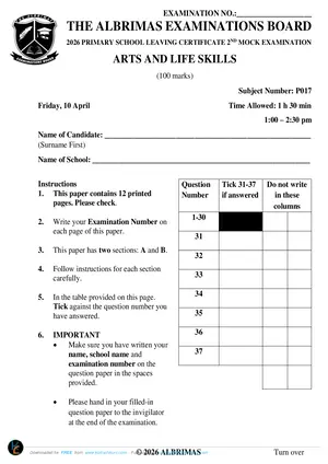 2026 The ALBRIMAS Arts and Life Skills 2nd PSLCE Mock - Preview