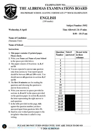 2026 The ALBRIMAS English 2nd PSLCE Mock - Preview