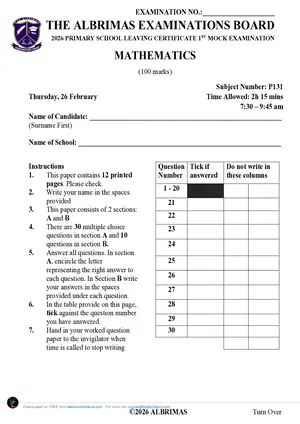 2026 The ALBRIMAS Mathematics mock - Preview