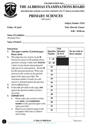 2026 The ALBRIMAS Primary Science 2nd PSLCE Mock - Preview