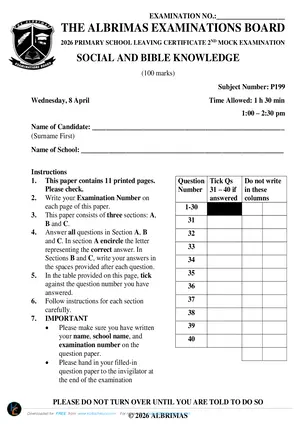 2026 The ALBRIMAS Social and Religious Studies 2nd PSLCE Mock - Preview