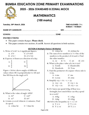 2026 Bumba Zone Mathematics Mock - Preview