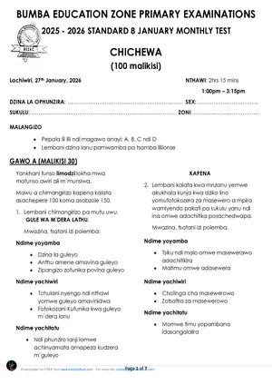 2026 Bumba Zone Monthly Test for Standard 8 - Preview