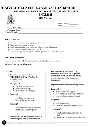 2026 Chingale Cluster Mock PSLCE English with Answers - Preview