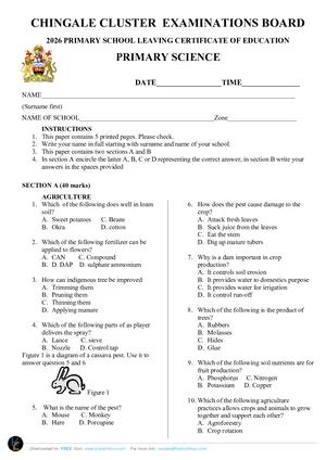 2026 Chingale Cluster Mock PSLCE Primary Science with Answers - Preview