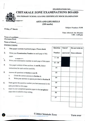 2026 Chitakale Zone Arts and Life Skills Mock - Preview