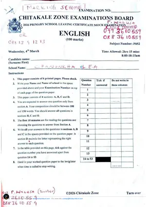 2026 Chitakale Zone English PSLCE Mock - Preview