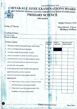 2026 Chitakale Zone Primary Science PSLCE Mock - Preview