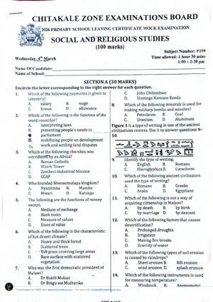 2026 Chitakale Zone Social and Religious Studies PSLCE Mock - Preview