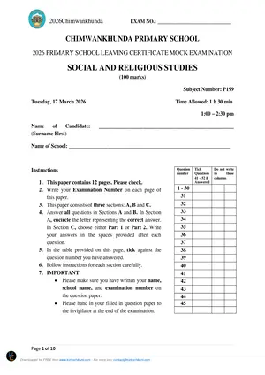 2026 Chimwankhunda Primary School Std 8 Mock (Blantyre Urban) - Preview