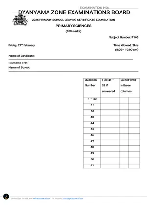 2026 Dyanyama Zone Primary Science PSLCE Mock - Preview