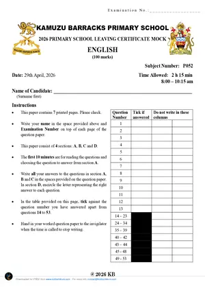 2026 Kamuzu Barracks English PSLCE Mock - Preview