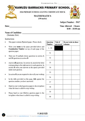 2026 Kamuzu Barracks Mathematics PSLCE Mock - Preview