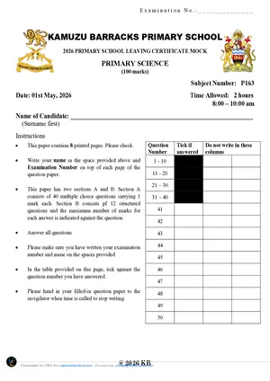 2026 Kamuzu Barracks Primary Science Mock - Preview