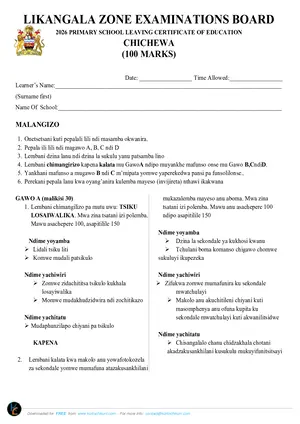 2026 Likangala Zone PSLCE Mock Chichewa with Answers - Preview