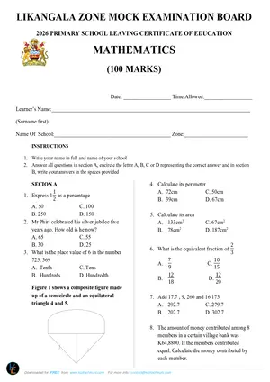 2026 Likangala Zone PSLCE Mock Mathematics with Answers - Preview