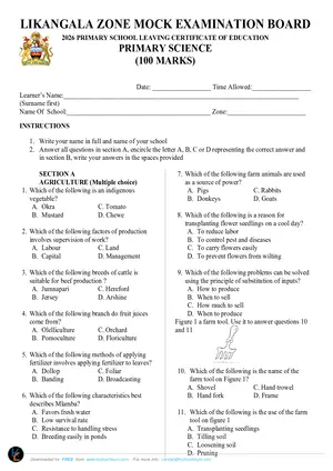 2026 Likangala Zone PSLCE Mock Primary Science with Answers - Preview