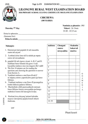 2026 Lilongwe Rural West Primary School Chichewa PSLCE Mock - Preview
