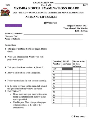 2026 Mzimba North Arts and Life Skills Mock - Preview