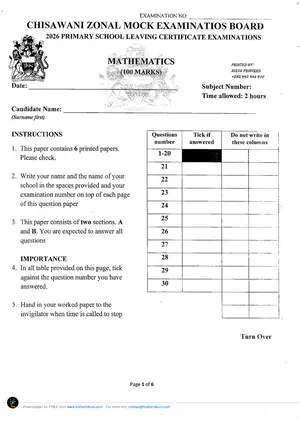 2026 Chisawani Mathematics Mock - Preview