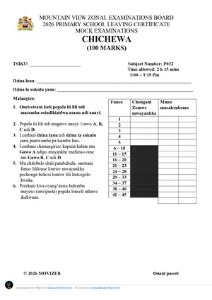 2026 Mountain View Zone Chichewa PSLCE Mock - Preview