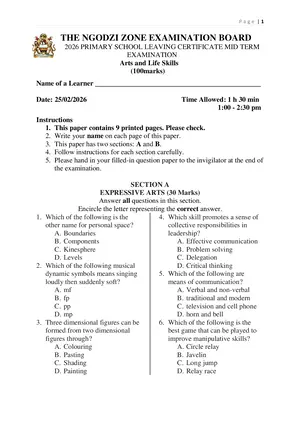 2026 Ngodzi Zonal Arts and Life Skills Mock - Preview