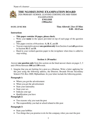 2026 Ngodzi Zonal English Mock 2026 - Preview