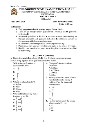 2026 Ngodzi zonal Mathematics mock - Preview