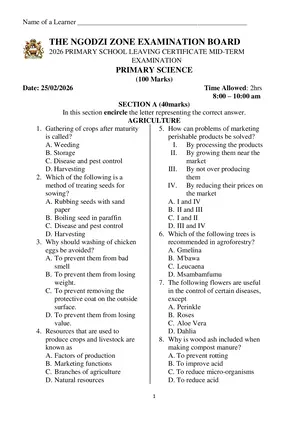 2026Ngodzi Zonal Mock Primary Science - Preview