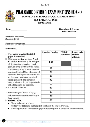 2026 Phalombe District Mathematics PSLCE Mock - Preview