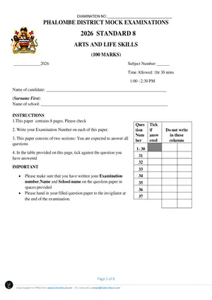 2026 Phalombe District Arts and Life Skills Mock - Preview