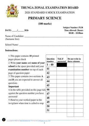 2026 THUNGA Zonal mock - Primary Science - Preview