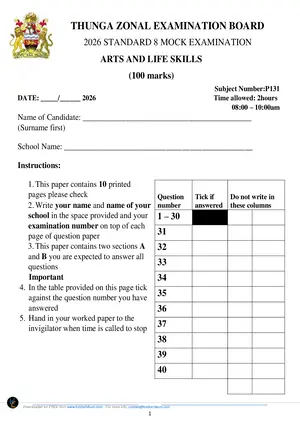 2026 THUNGA Zone Arts and Life Skills Mock - Preview