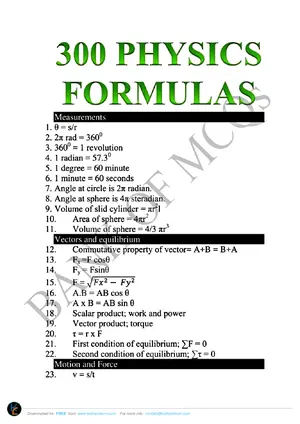300 Physics Formulas Reference Guide - Preview