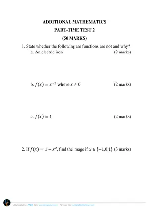 Additional Mathematics Paper 2 Part-Time Test - Preview